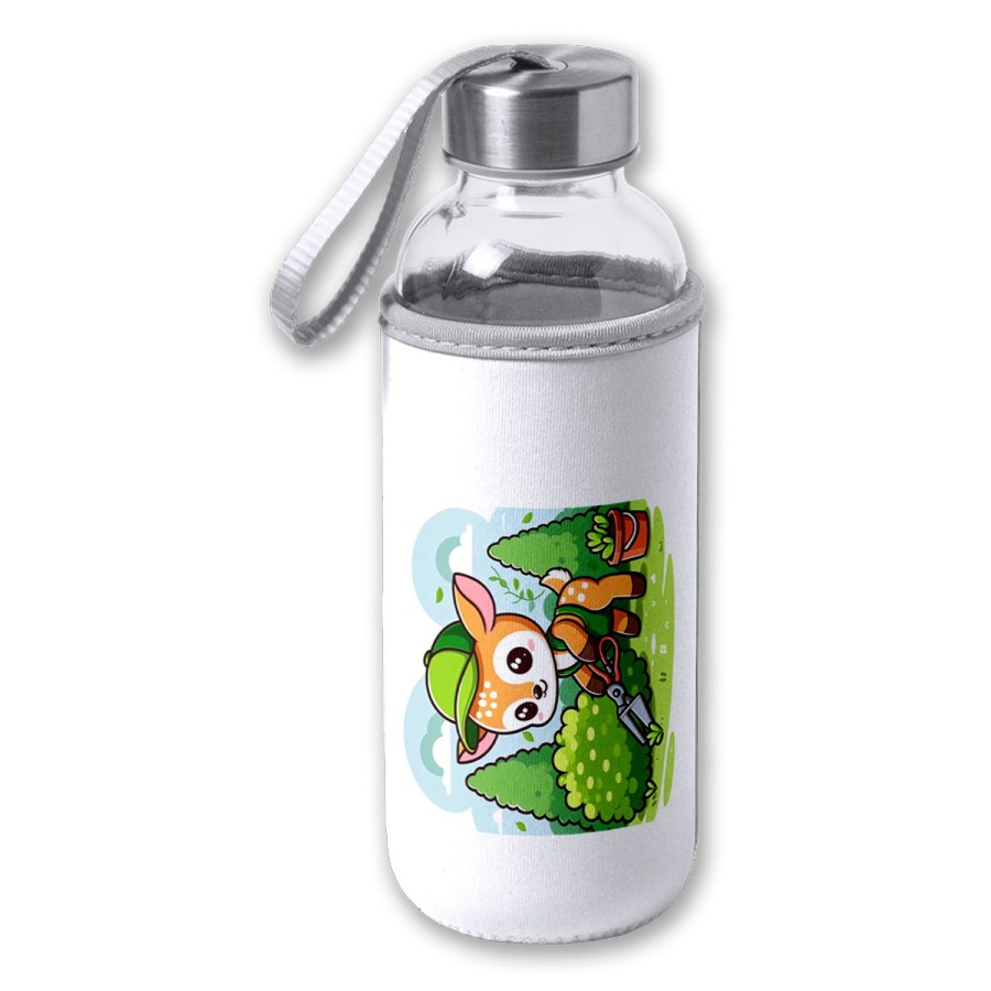 BIDON DE 420 ML CON FUNDA DE NEOPRENO ciervo jardinero animal profesion plantas tapon seguridad