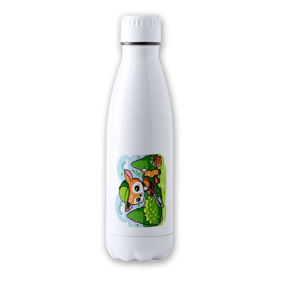 BIDON 700 ML ACERO INOXIDABLE ciervo jardinero animal profesion plantas tapon seguridad botella