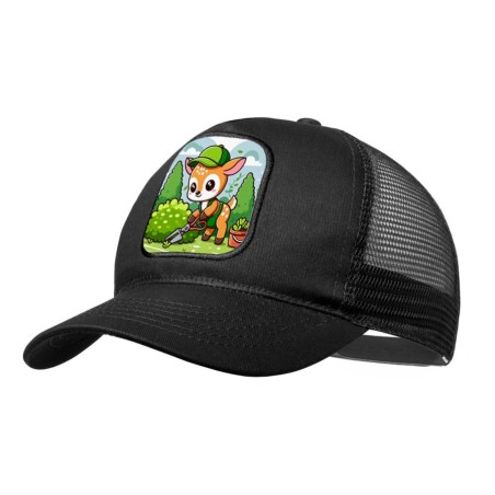 GORRA NEGRA CON REJILLA ciervo jardinero animal profesion plantas moda deporte