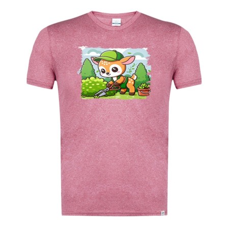 CAMISETA ROJA MEZCLA ciervo jardinero animal profesion plantas moda verano tshirt