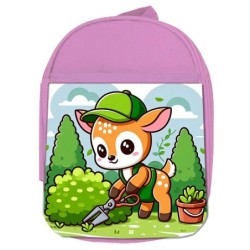 MOCHILA ROSA ciervo jardinero animal profesion plantas escolar personalizado picnic excursión deporte