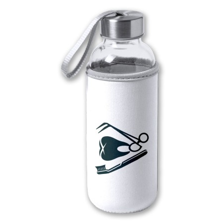 BIDON DE 420 ML CON FUNDA DE NEOPRENO logo dentista profesion dientes medico tapon seguridad