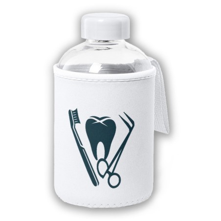 BIDON CRISTAL CON FUNDA SOFT SHELL logo dentista profesion dientes medico tapon seguridad botella