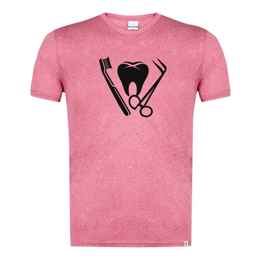 CAMISETA ROJA MEZCLA CON IMAGEN EN TONALIDADES NEGRAS logo dentista profesion dientes medico tshirt