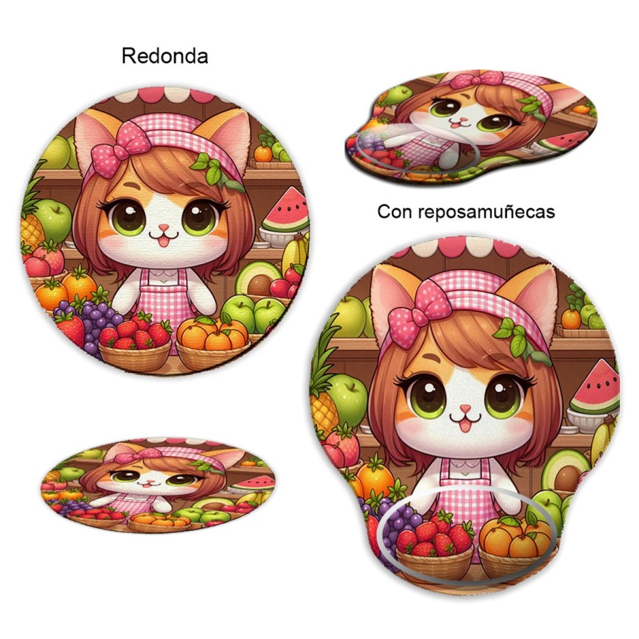 ALFOMBRILLA REDONDEADA gato frutero animal profesion fruteria curva curvada reposamuñecas pc raton