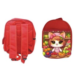 MOCHILA ROJA gato frutero animal profesion fruteria escolar personalizado