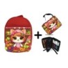 PACK MOCHILA ROJA Y ESTUCHE gato frutero animal profesion fruteria material escolar