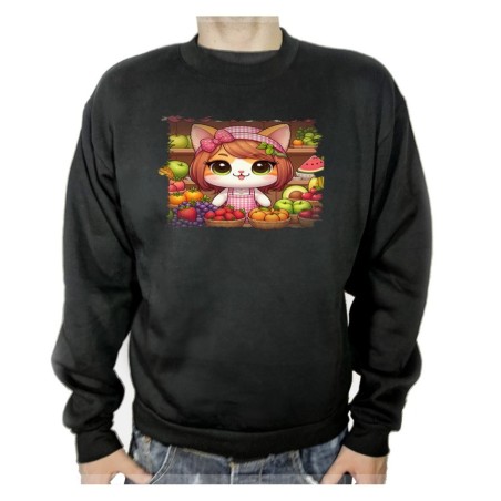 SUDADERA NEGRA gato frutero animal profesion fruteria adulto poliester algodón personalizada