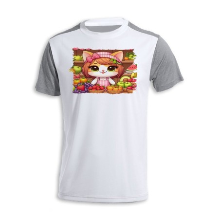 CAMISETA DISEÑO BICOLOR gato frutero animal profesion fruteria personalizada