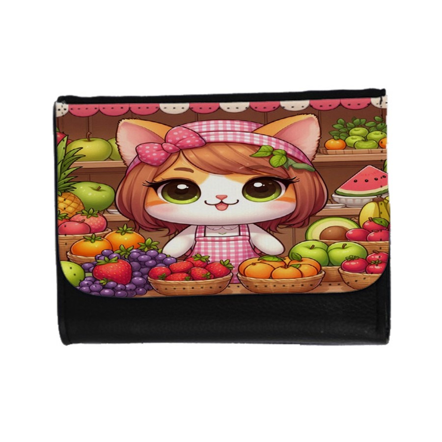 BILLETERA BILLETERO gato frutero animal profesion fruteria unisex negro monedero