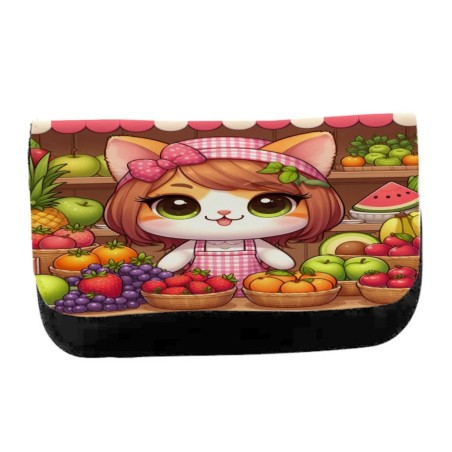 ESTUCHE NECESER DE LONA gato frutero animal profesion fruteria unisex negro bolsa aseo multiusos