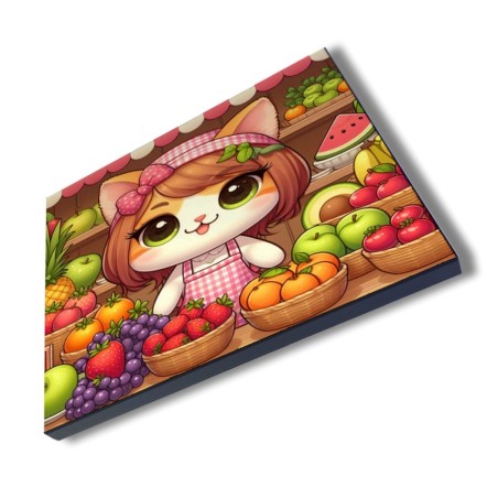 PANEL FOTOGRÁFICO DECORATIVO gato frutero animal profesion fruteria cuadro acabado brillante elegante pared