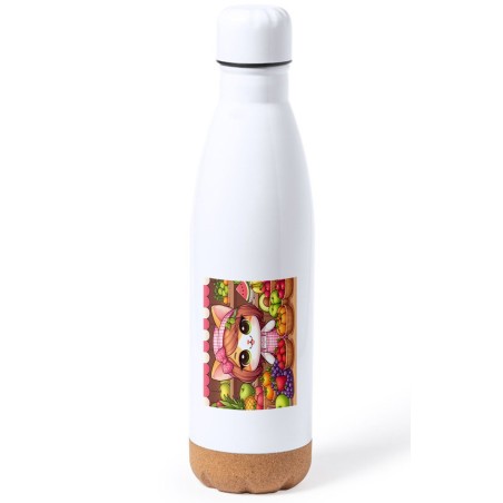 BIDON 750 ML ACERO INOXIDABLE ADORNO DE CORCHO gato frutero animal profesion fruteria tapon botella