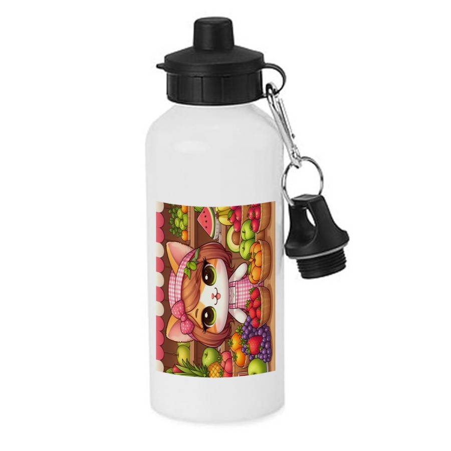 BIDON 600 ML ACERO INOXIDABLE CON CHUPON gato frutero animal profesion fruteria escolar deporte bicicleta