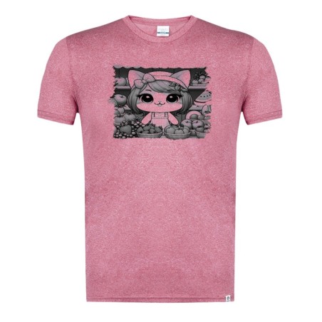CAMISETA ROJA MEZCLA CON IMAGEN EN TONALIDADES NEGRAS gato frutero animal profesion fruteria tshirt