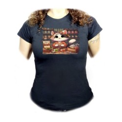 CAMISETA NEGRA MUJER gato...