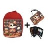 PACK MOCHILA ROJA Y ESTUCHE gato herbolista animal profesion herbolisteria material escolar