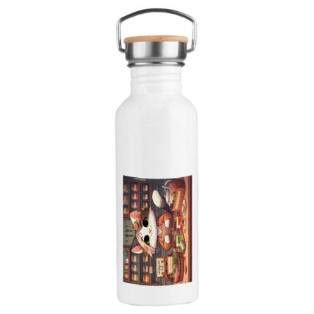 BIDON 750 ML ACERO INOXIDABLE ESTILO RETRO gato herbolista animal profesion herbolisteria deporte deportivo botella