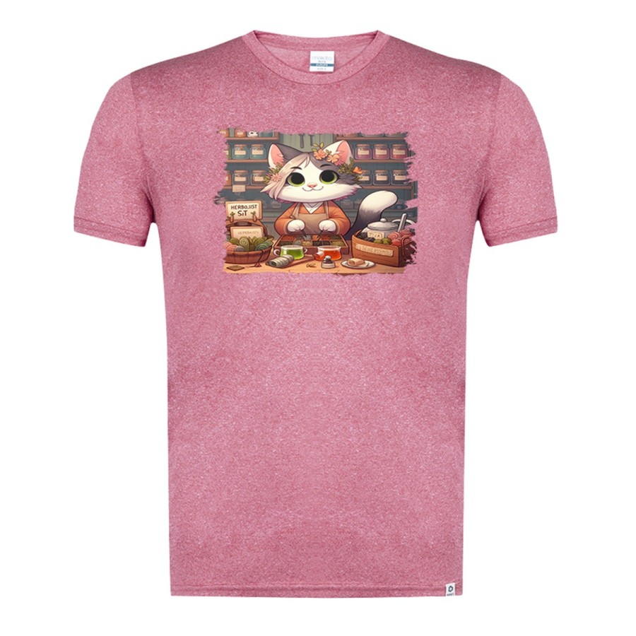 CAMISETA ROJA MEZCLA gato herbolista animal profesion herbolisteria moda verano tshirt