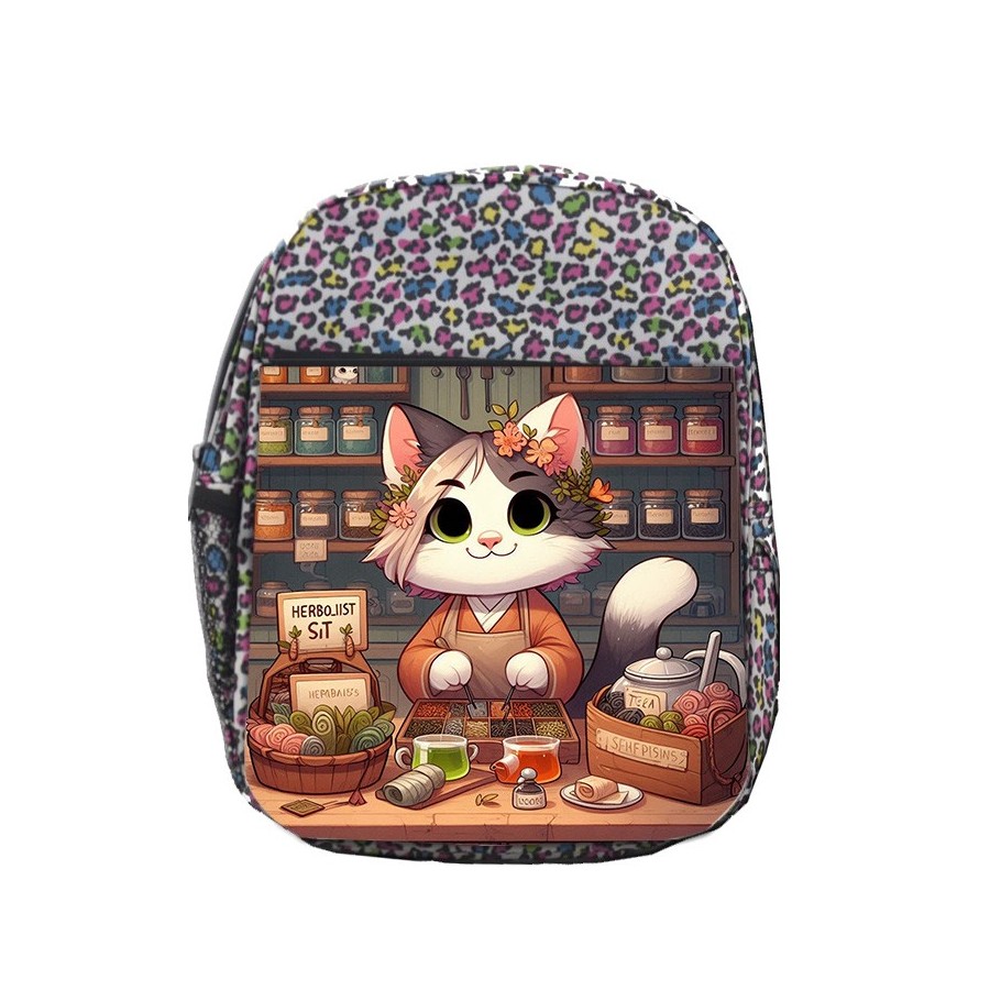 MOCHILA LUNARES ESTAMPADO gato herbolista animal profesion herbolisteria escolar personalizado picnic excursión deporte