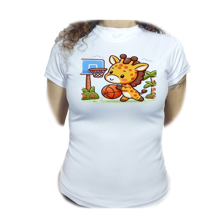 CAMISETA MUJER girafa jugador animal deporte baloncesto moda personalizada