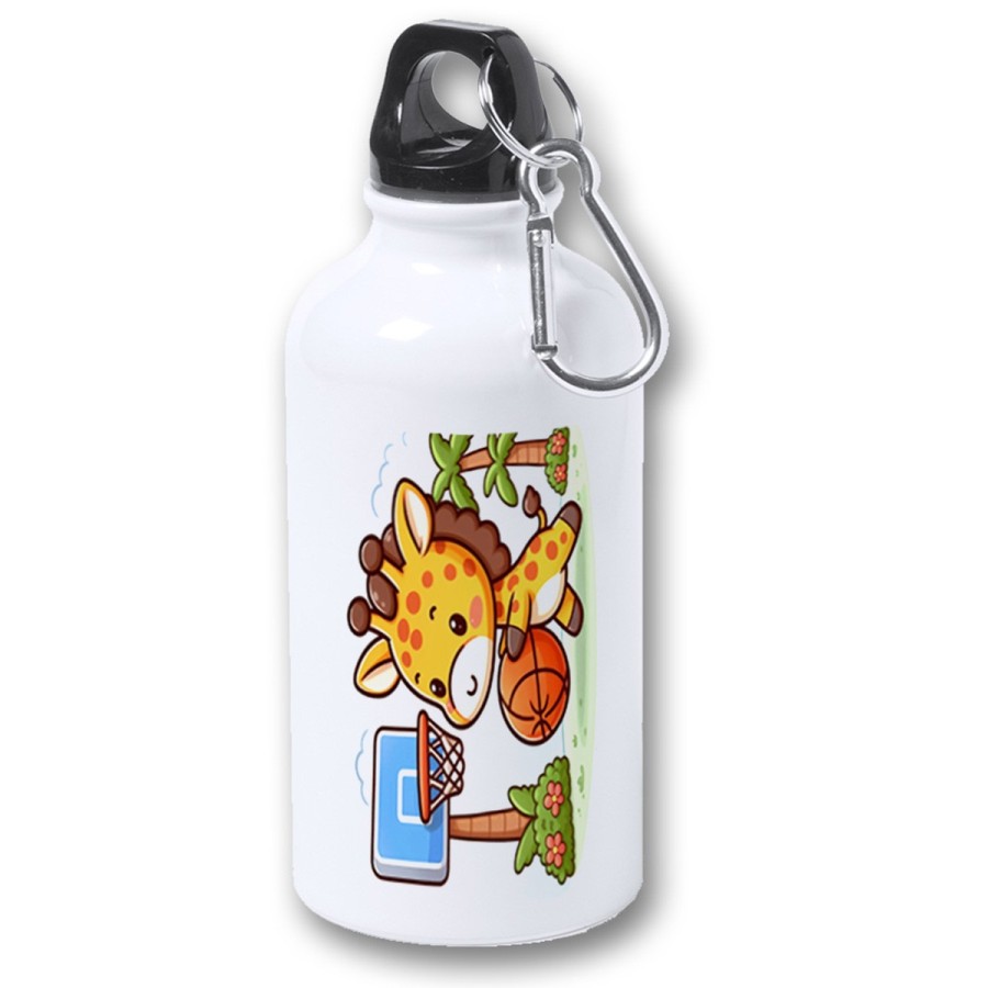 BIDON 400ML METALICO girafa jugador animal deporte baloncesto para viaje y deporte