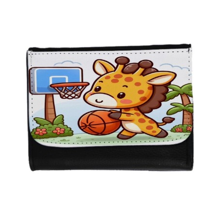 BILLETERA BILLETERO girafa jugador animal deporte baloncesto unisex negro monedero