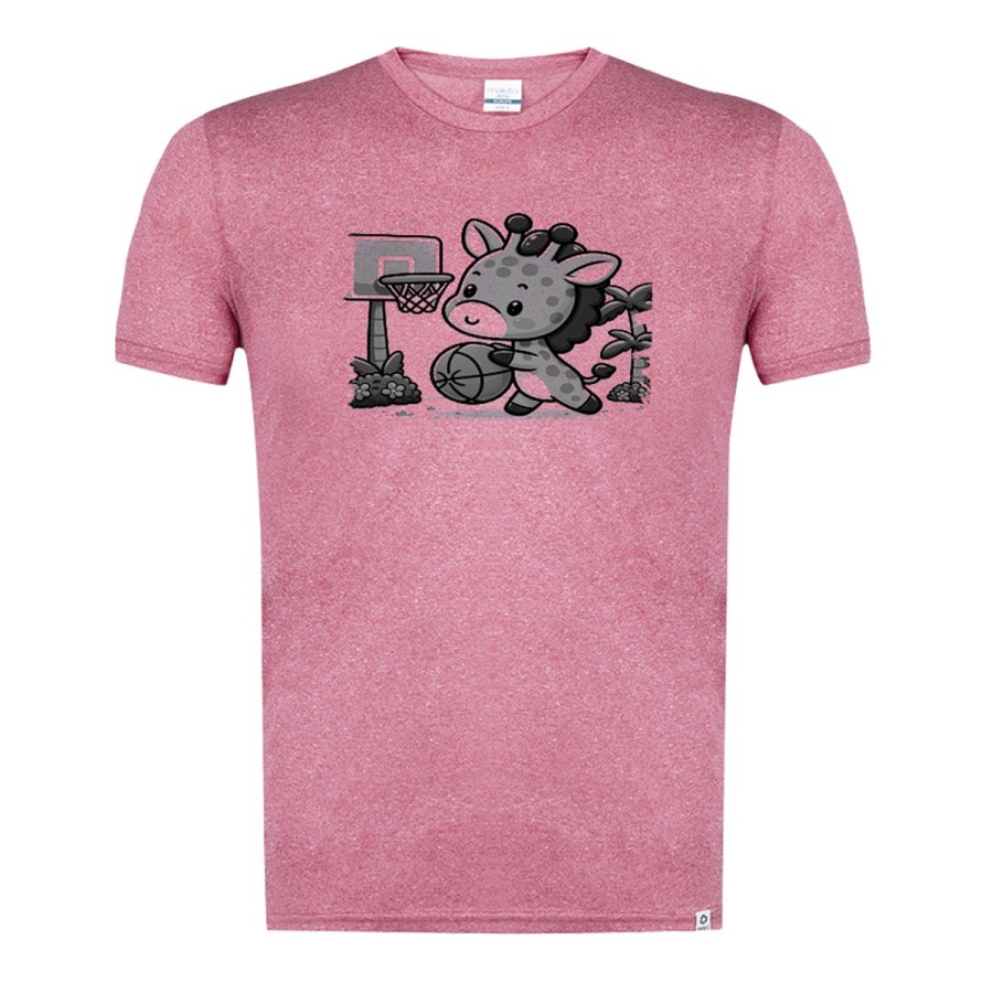 CAMISETA ROJA MEZCLA CON IMAGEN EN TONALIDADES NEGRAS girafa jugador animal deporte baloncesto tshirt