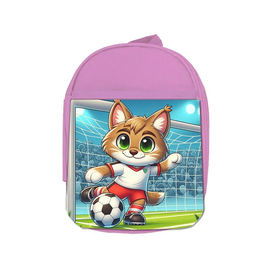 MOCHILA ROSA lince jugador futbol deporte futbolista escolar personalizado picnic excursión deporte