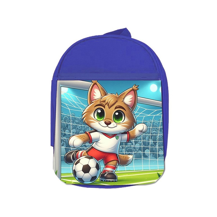 MOCHILA AZUL lince jugador futbol deporte futbolista escolar personalizado picnic excursión deporte