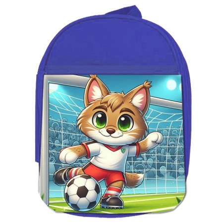 MOCHILA AZUL lince jugador futbol deporte futbolista escolar personalizado picnic excursión deporte