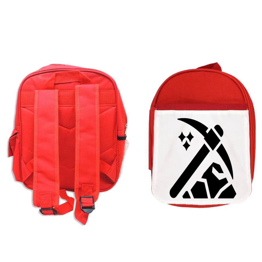 PACK MOCHILA ROJA Y ESTUCHE logo minero profesion mineria minerales material escolar