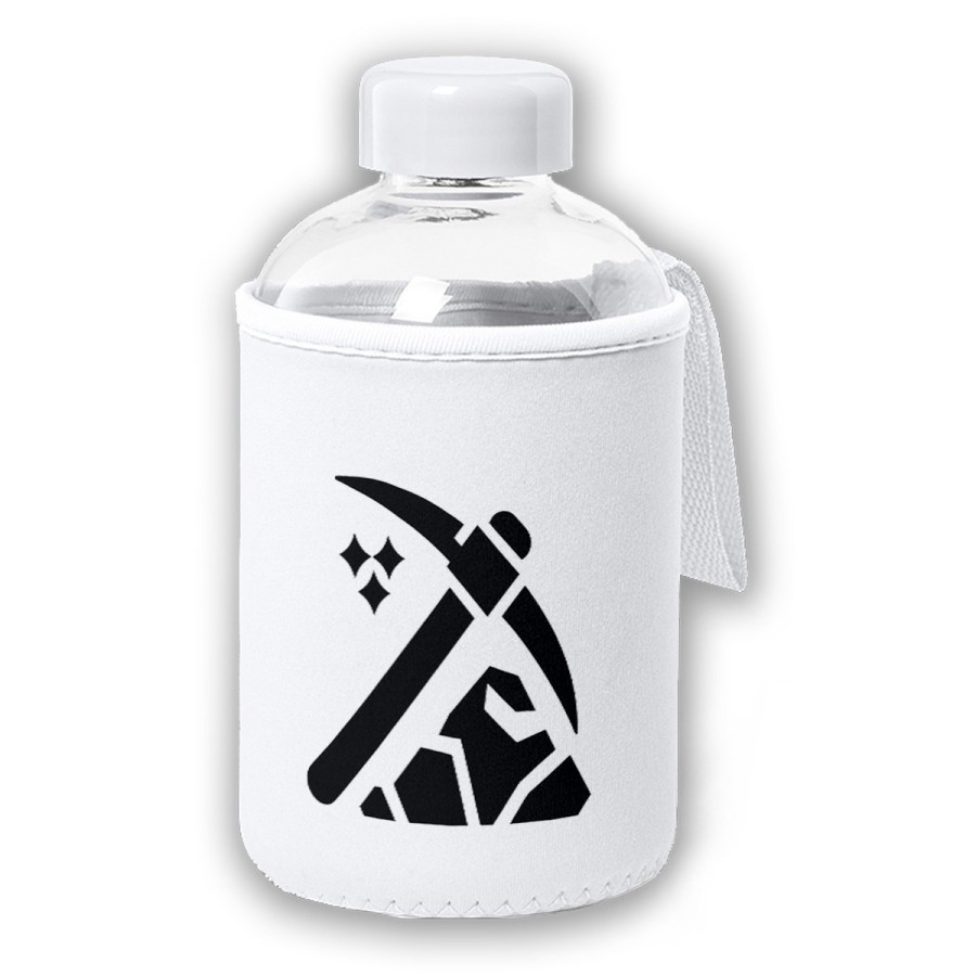 BIDON CRISTAL CON FUNDA SOFT SHELL logo minero profesion mineria minerales tapon seguridad botella
