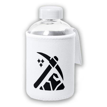 BIDON CRISTAL CON FUNDA SOFT SHELL logo minero profesion mineria minerales tapon seguridad botella