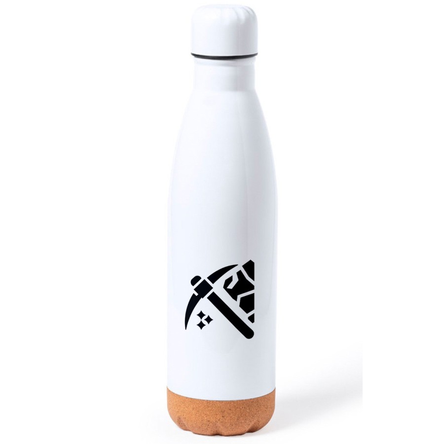 BIDON 750 ML ACERO INOXIDABLE ADORNO DE CORCHO logo minero profesion mineria minerales tapon botella