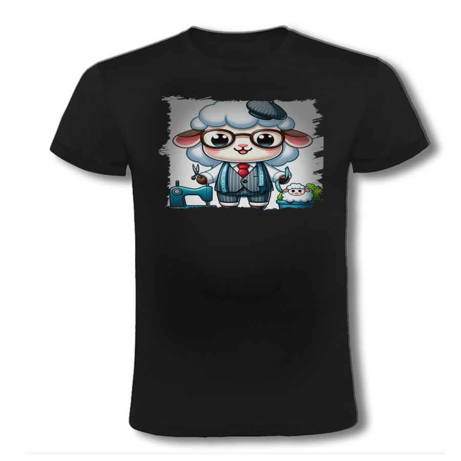 CAMISETA NEGRA oveja sastre profesion sastreria moda moda verano personalizada