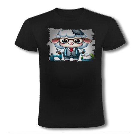 CAMISETA NEGRA oveja sastre profesion sastreria moda moda verano personalizada