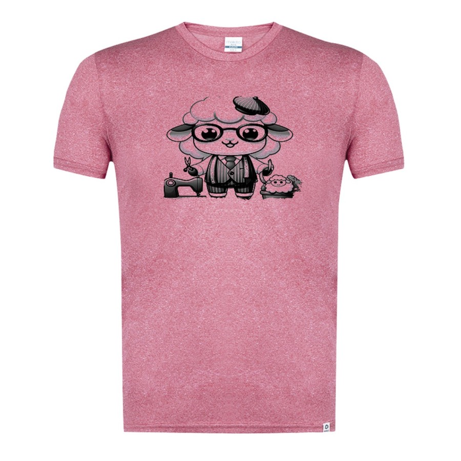 CAMISETA ROJA MEZCLA CON IMAGEN EN TONALIDADES NEGRAS oveja sastre profesion sastreria moda tshirt