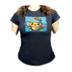 CAMISETA NEGRA MUJER pajaro...