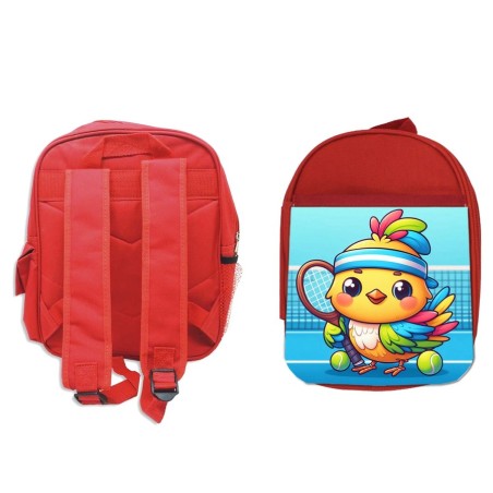 MOCHILA ROJA pajaro tenista deporte tenis animal escolar personalizado