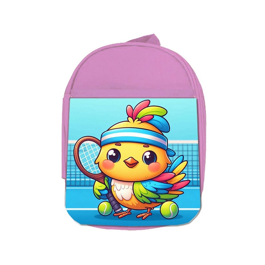 MOCHILA ROSA pajaro tenista deporte tenis animal escolar personalizado picnic excursión deporte