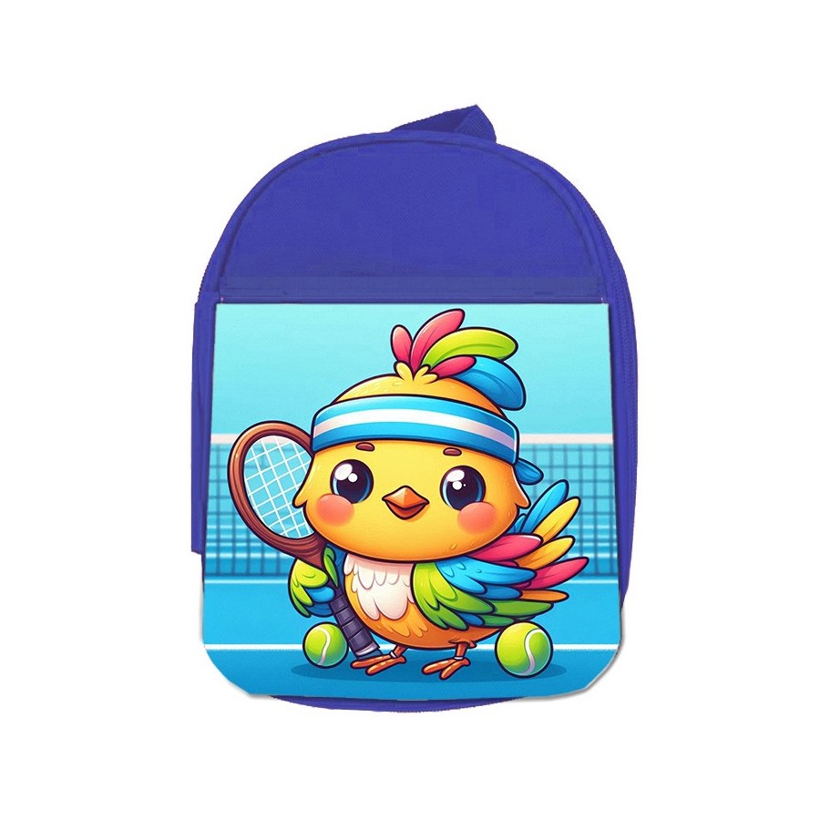 MOCHILA AZUL pajaro tenista deporte tenis animal escolar personalizado picnic excursión deporte