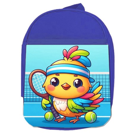 MOCHILA AZUL pajaro tenista deporte tenis animal escolar personalizado picnic excursión deporte