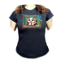 CAMISETA NEGRA MUJER perro...