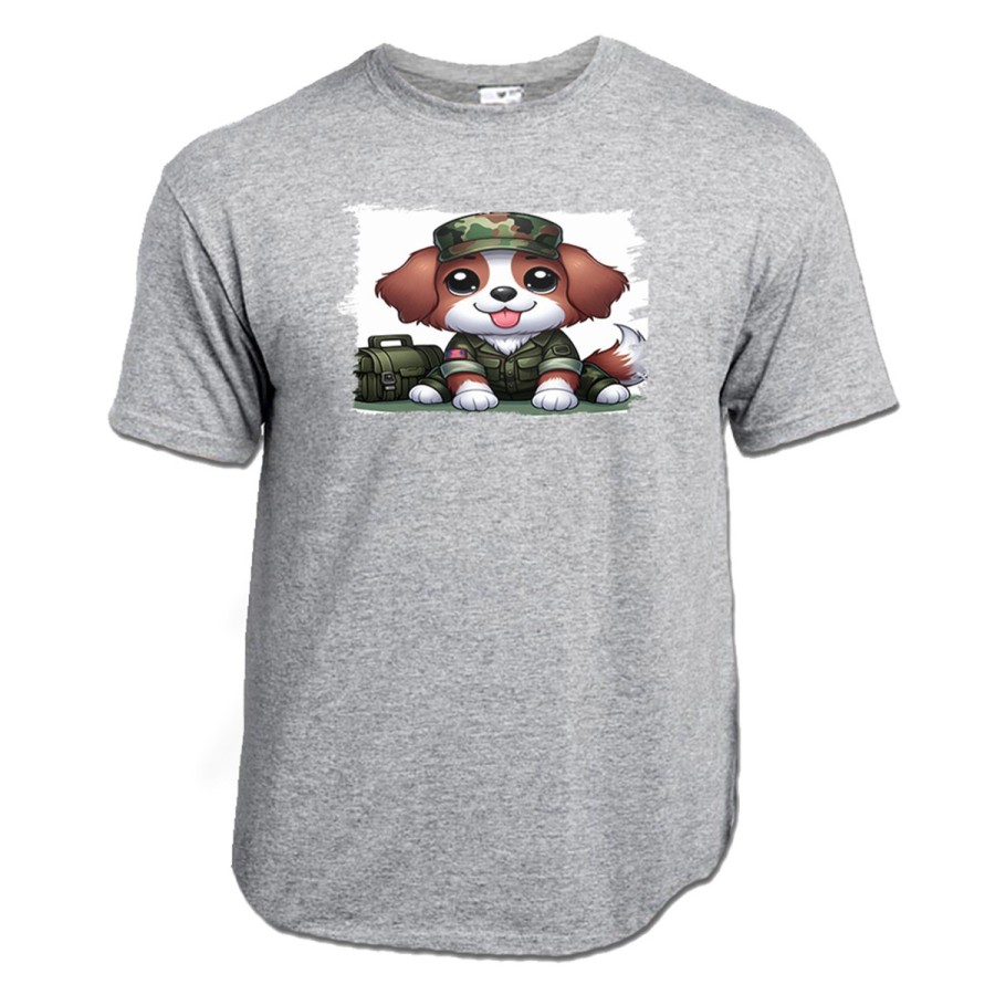 CAMISETA GRIS MEZCLA perro soldado profesion militar defensa moda verano personalizada