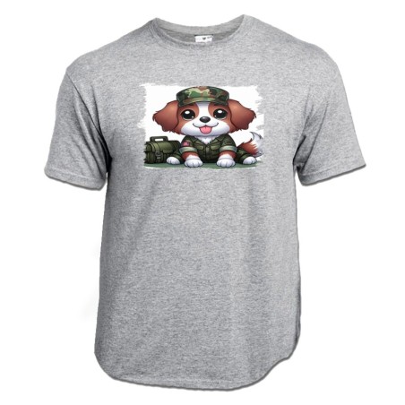 CAMISETA GRIS MEZCLA perro soldado profesion militar defensa moda verano personalizada