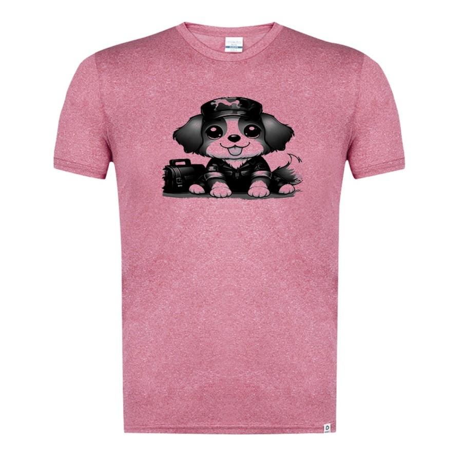 CAMISETA ROJA MEZCLA CON IMAGEN EN TONALIDADES NEGRAS perro soldado profesion militar defensa tshirt