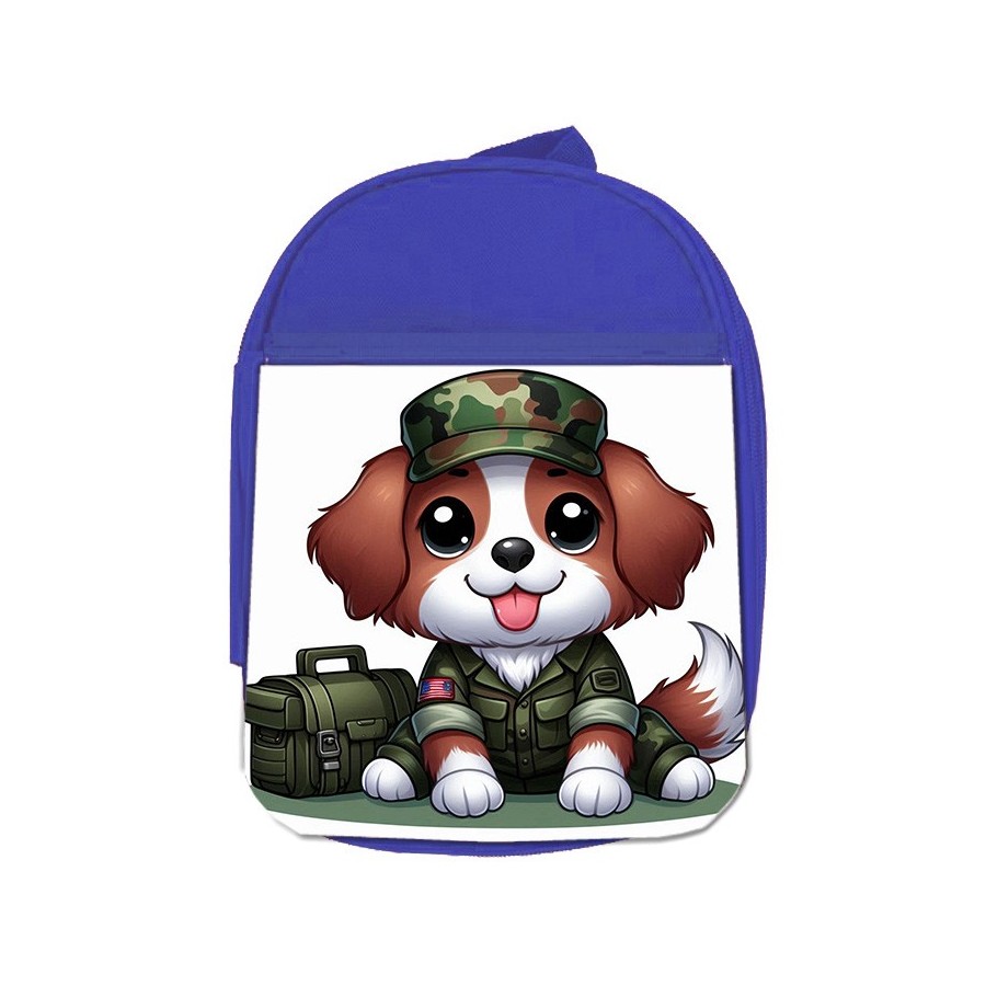 MOCHILA AZUL perro soldado profesion militar defensa escolar personalizado picnic excursión deporte