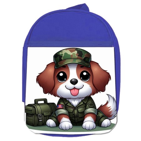 MOCHILA AZUL perro soldado profesion militar defensa escolar personalizado picnic excursión deporte