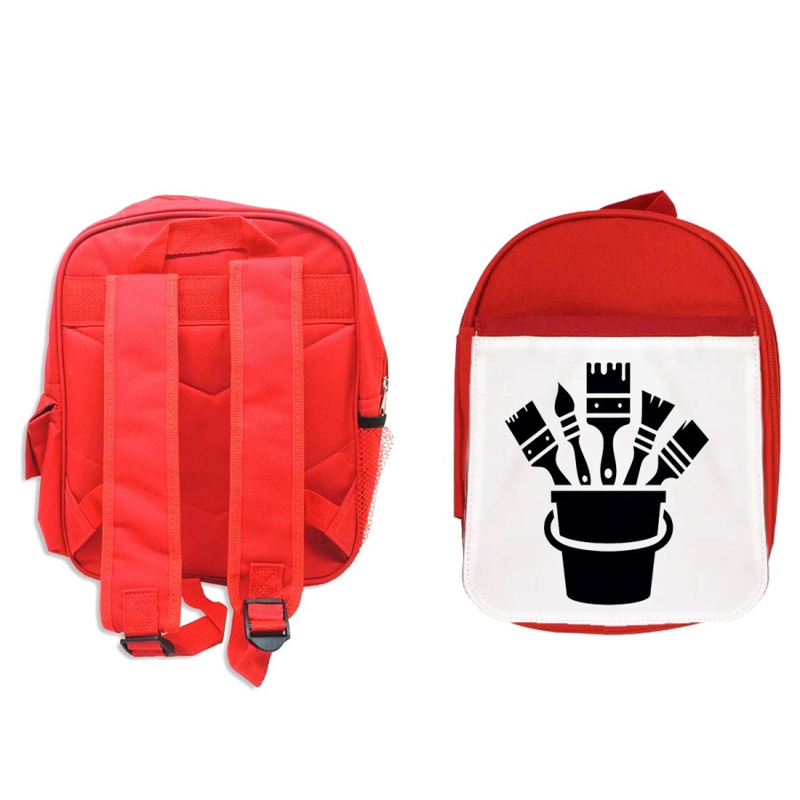 MOCHILA ROJA logo pintor profesion pintura brochas escolar personalizado